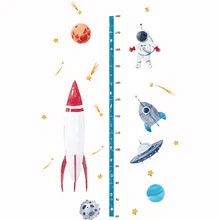 Cute Cartoon Space Rocket Height Measure Wall Sticker for Kids Rooms Growth Chart Nursery Room Decor Wall Art 50*70cm tanie i dobre opinie Płaska naklejka ścienna Nowoczesne For Wall Jednoczęściowy pakiet