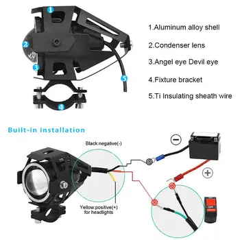 

2pcs 125W 12V U7 LED Motorcycle Headlight Angel Eyes Fog Spot Strobe Lamp +Switch Auto Indicator Lights Warning Lights