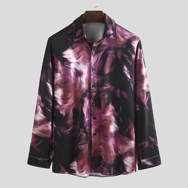 INCERUN, модная мужская одежда, рубашка с принтом, с отворотом,, длинный рукав, Camisa, фитнес, уличная одежда, Бизнес Стиль, повседневная, брендовая, рубашки для мужчин, S-3XL