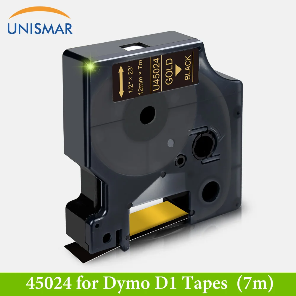 Лента для этикеток Unismar совместимый с Dymo D1 золотая на черном цвете 40924 9 мм * 7 м