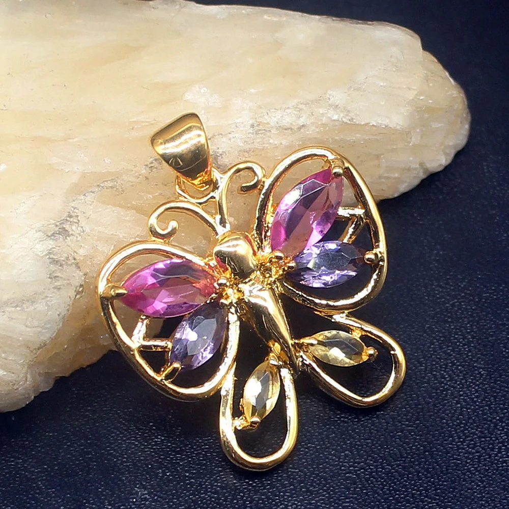 

Gemstonefactory Jewelry Big Promotion Yellow Gold Plated Amethyst Topaz Women Ladies Mom Gifts Necklace Pendant 20213564