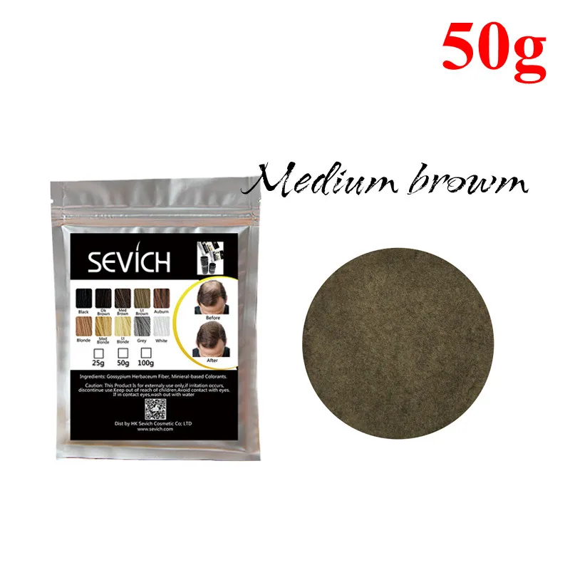 Sevich 10 цветов 50 г волосы строительное волокно Кератиновое волокно волосы заправка утолщение волокно порошки мгновенный рост средство для ухода за волосами - Цвет: Medium Brown --50g