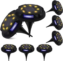 Spot lumineux encastrable dans le sol, à énergie solaire, étanche, lumière chaude + bleue, idéal pour un jardin ou une pelouse, 8 unités