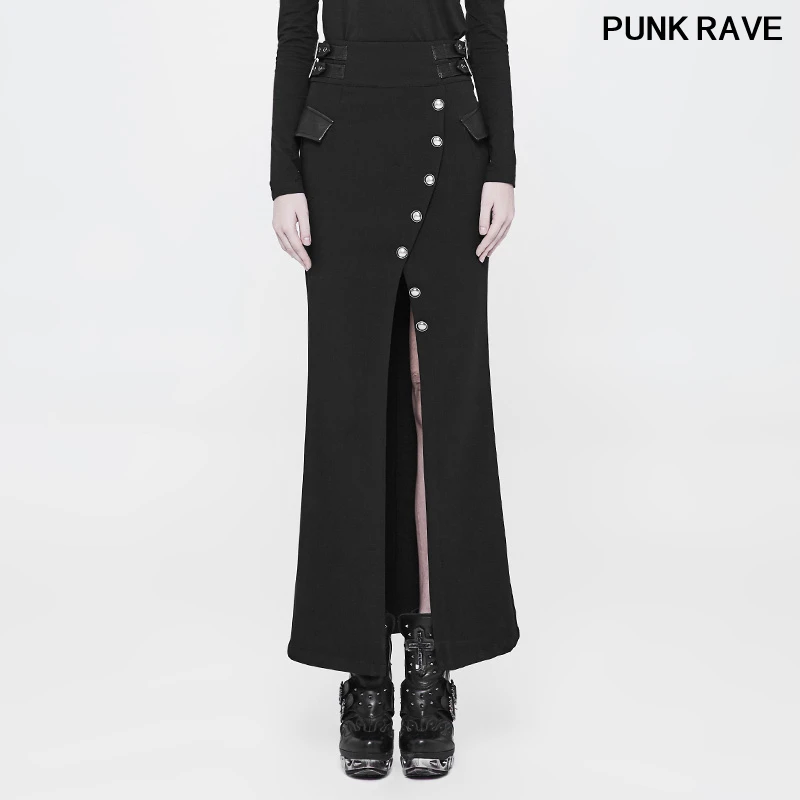 Vintage Classic Black Casual Party Knoppen Sexy Split Rok Punk Militaire Uniform Vrouwen Slanke Lange Half Rok Punk Rave WQ-357BQF Vintage Classic Black Casual Party Knoppen Sexy Split Rok Punk Militaire Uniform Vrouwen Slanke Lange Half Rok Punk Rave WQ-357BQF