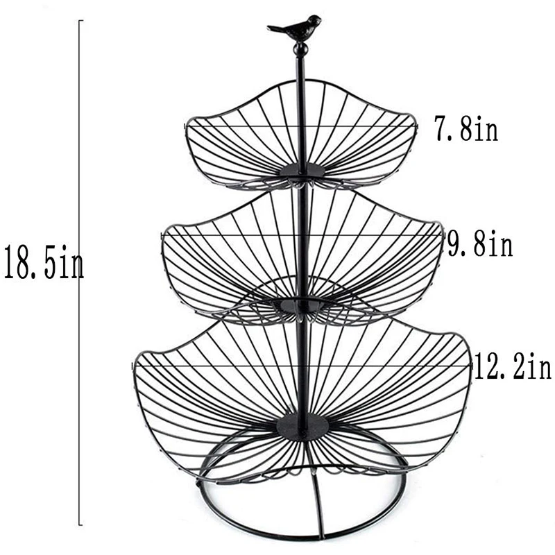 

3 Layer Fruit Plate Countertop Metal Fruit Basket Black Retro Style Tray Rack Household Kitchen Supplies Storage Basket