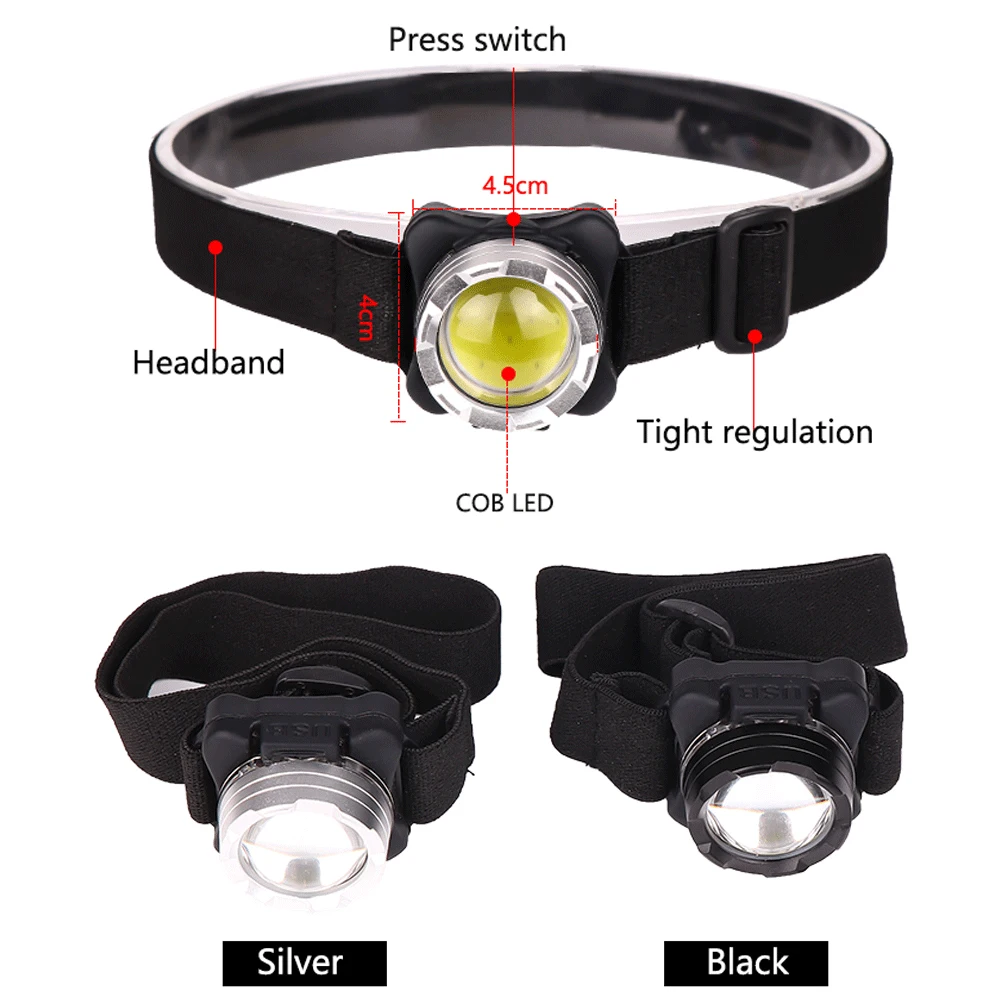 Мощная светодиодная фара USB перезаряжаемая фара COB светодиодный головной свет водонепроницаемая лампа со встроенным аккумулятором белый красный свет