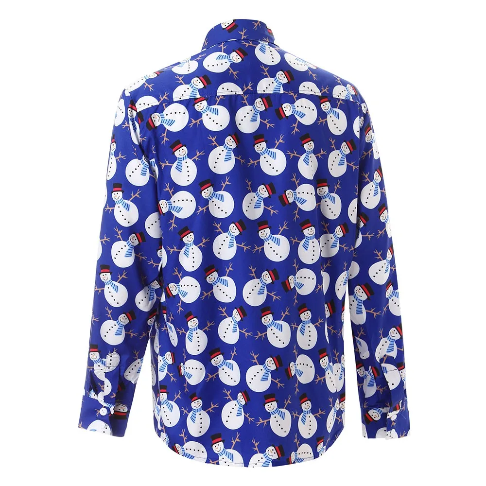 Camisa masculina рубашка мужская Повседневная осень зима 3D Рождественский принт длинный рукав тонкая рубашка Топ Блузка camisa masculina