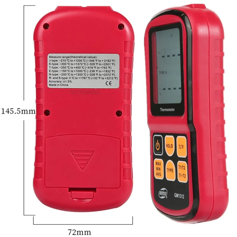 GM1312 Thermocouple Thermometer Temperature Meter Temp Tester TEMP Measure Tool-50~300℃ Temperature Meters With Backlight 30
