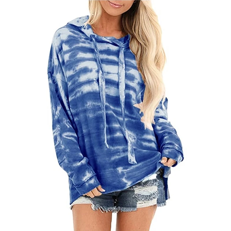 Hoodie Kad n Renkli Uzun Kollu Kazak Bayanlar Kravat Boyama Kap onlu 