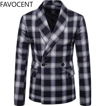 

Spring and Autumn New Men's Double-breasted Slim Suit Large Size Casual Plaid Suit Jacket Men's Jacket Smart Casual suit jacket