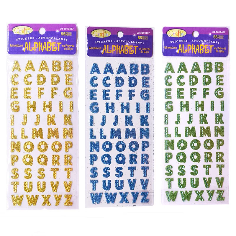 3Pcs/Lot Glitter Crystals Alphabet Letter Stickers DIY Handmade Scrapbooking Sticker Self Adhesive A-Z English Words Sticker 