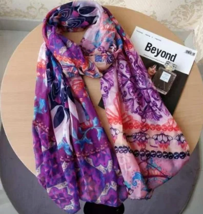 2p женский длинный красный шарф с геометрическим рисунком desigual на осень и весну, подарок на день рождения - Цвет: Фиолетовый