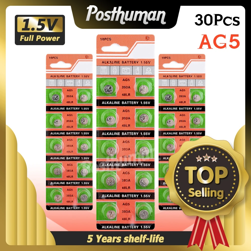 Батарейки кнопочные Ag5 D309 D393 G5 G5A L754 LR48 LR754 RW28 SR48 SR754 SR754W 15 48 1 55 193 309 393 393A 30 шт. 546 в |