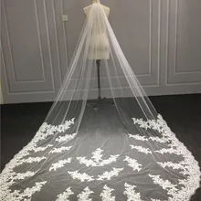 Свадебные вуали длиной 3 метра с аппликацией по краям, однослойные свадебные аксессуары для вуалей белого цвета и цвета слоновой кости