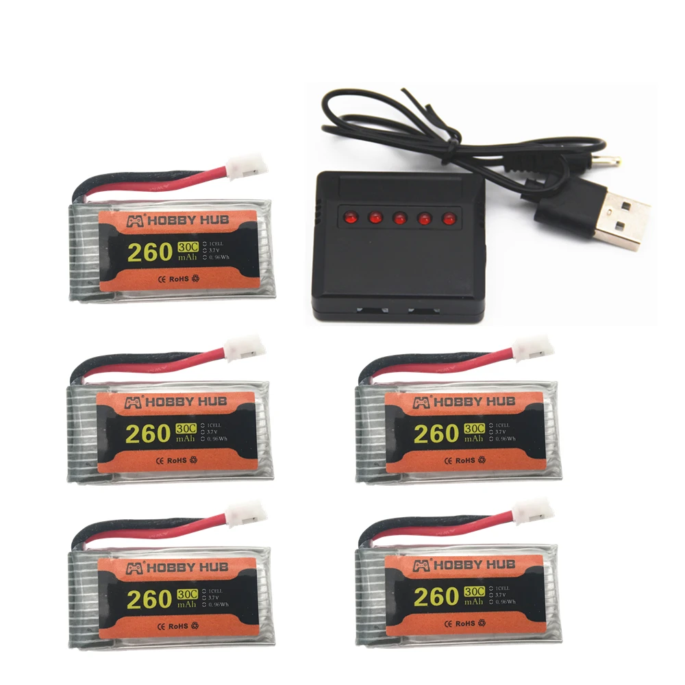 5 шт. NH010 F36 H36 E010 E010C E011 E011C E013 3,7 V 260 мА/ч, 30C Перезаряжаемые Lipo Батарея USB Зарядное устройство для Квадрокоптер с дистанционным управлением
