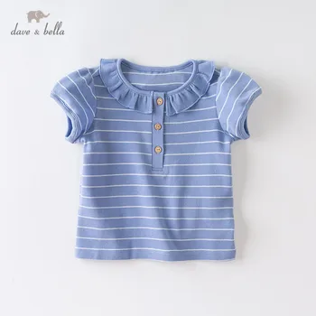 

DB14136 dave bella summer baby girls cute striped ruched T-shirt children short sleeve tops girls cute kids fashion tees