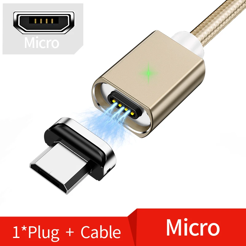 Магнитный Micro USB кабель для iPhone samsung Быстрая зарядка синхронизации данных провод шнур магнитное зарядное устройство usb type C 1m 2m кабель для мобильного телефона - Цвет: Gold Kit Micro USB