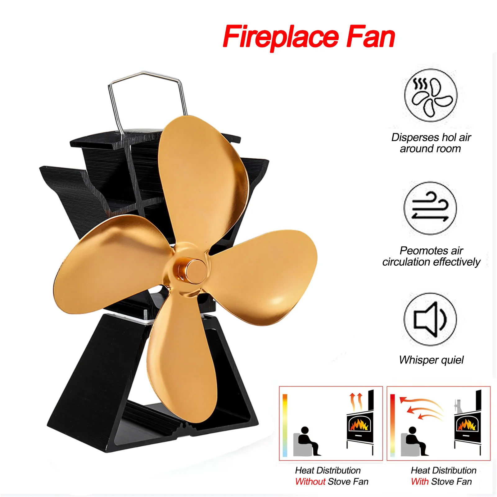 

4 Blades Stove Fan For Wood Burning Stove Or Pellet Stove Quiet Home Heat Powered Fireplace Fan Efficient Heat Distribution
