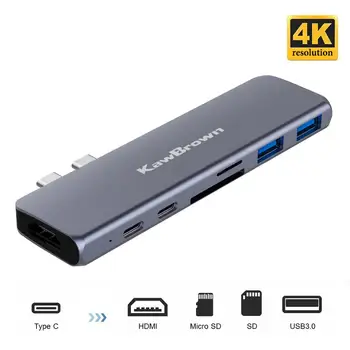

KawBrown USB C HUB Type C Thunderbolt 3 Adapter USB-C Docking Dongle with HDMI 4K PD USB 3.0 SD TF Card Reader for MacBook