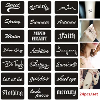 

24pcs/set Reusable Henna Stencils Words Pattern Glitter Tattoo Sjablonen for Hands Arm Finger Airbrush Stencil Pochoir Tatouage