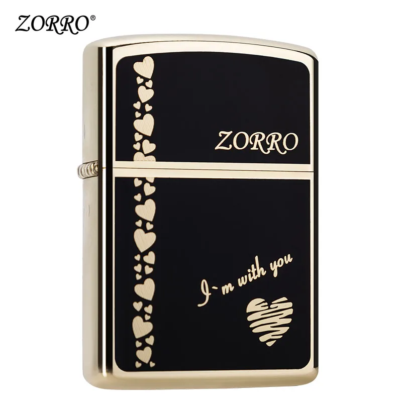 

Zorro genuine kerosene wind proof lighter gold plating z8308c real gold heart men's lighter for boyfriend