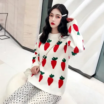 

New Knitwear Women Autumn Woman Winter Sweaters Long-sleeved Round Collar Loose Bottom Knit Sweater Mulher