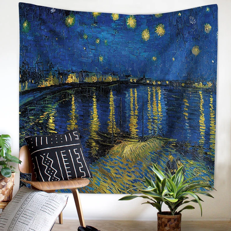

Simanfei Tapestry Van Gogh Oil Painting Multi-function Wall Hanging Beach Towel Home Living Room Bedroom Decoration