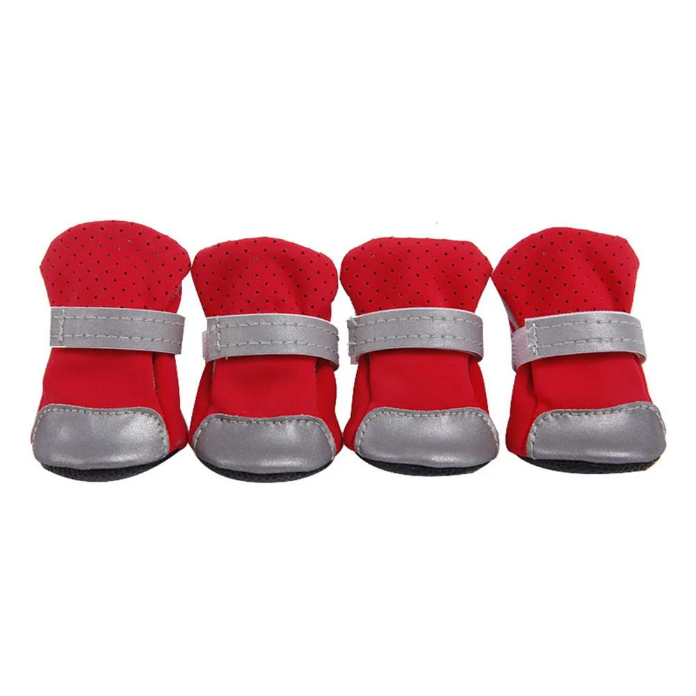 Red 4 Pcs Pet Dog Puppy Shoes Breathable Soft Fashion Reflective Gift for Spring Summer AUG889 - Цвет: Red