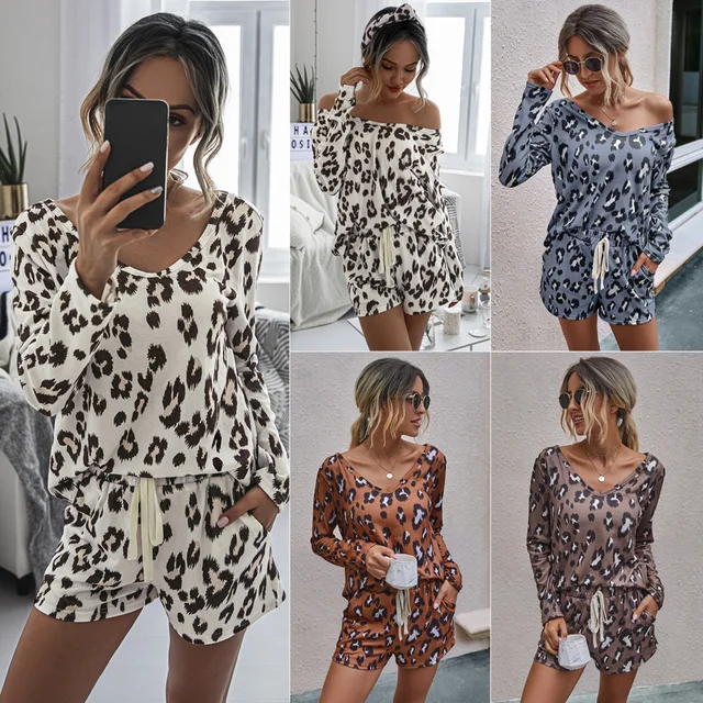 Леопардовый пижамный комплект, Женская домашняя одежда, домашняя одежда, пикантные пижамы, одежда для сна, домашняя одежда, женский домашний костюм 1