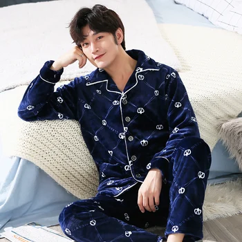 

Plus Size 5XL Thick Warm Flannel Pajamas Sets for Men 2020 Winter Long Sleeve Print Coral Velvet Pyjama Lounge Homewear Clothing