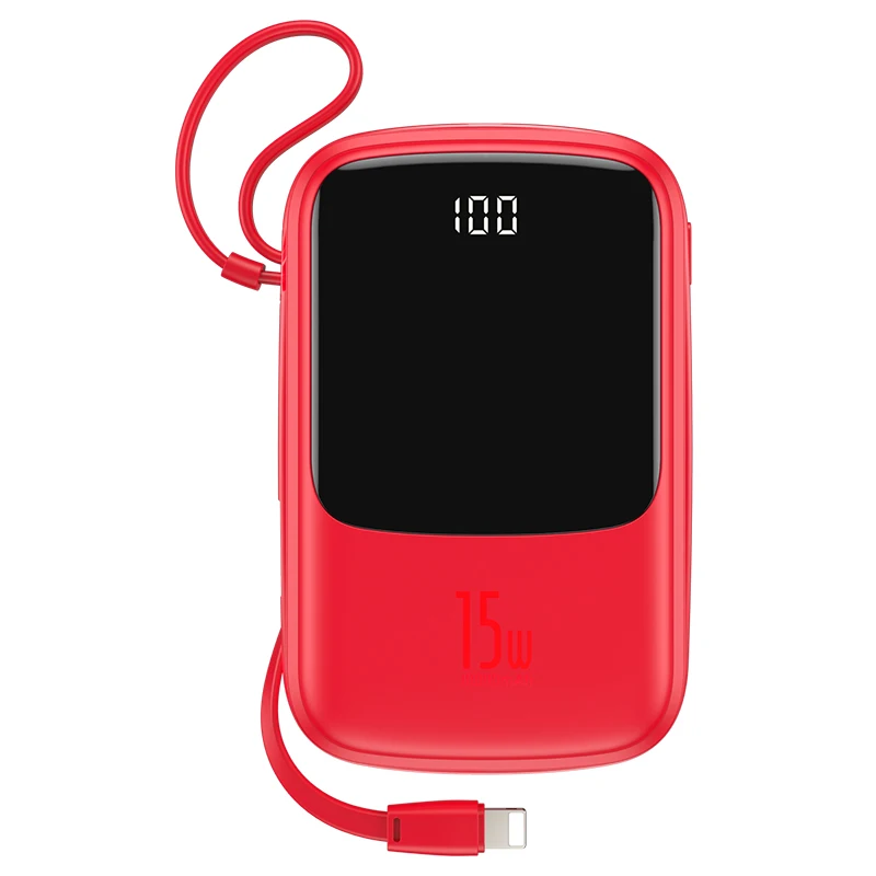 For iPhone Red Baseus Mini 10000 мАч Внешний аккумулятор с кабелем внешний мобильный аккумулятор портативный внешний аккумулятор для iPhone 11 samsung S9 светодиодный дисплей - Цвет: For iPhone Red