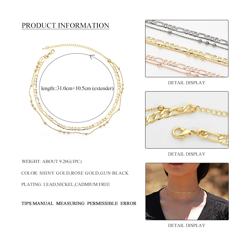 Fever& Free Collier Femme женское колье цепочка ожерелье розовое золото 3 цвета сплав круглый воротник ожерелье подвеска collares de moda