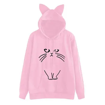 

New Design Cat Ear Hooded Coat Women Sweatershirt Sleep Cat Printed Autumn Long Sleeve Pullovers Female Fashion Outwear Womens