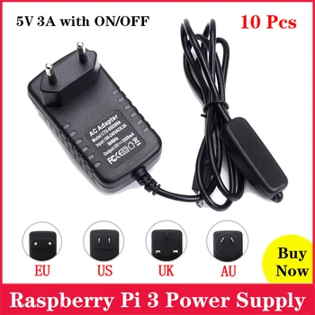 

10 Pcs Raspberry Pi 3 Power Supply with ON/OFF Switch Button Micro Power Adapter EU/US/UK/AU Charger for Raspberry Pi 3 Model B+