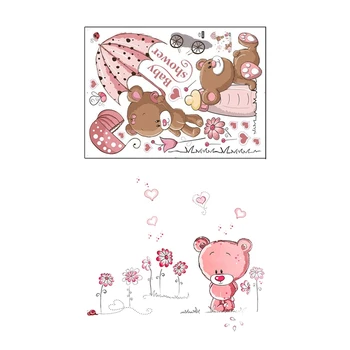 

2 Pcs Wall Sticker for Baby Girls Kids Rooms Home Decor Bear Classroom Wall Decals, a & B