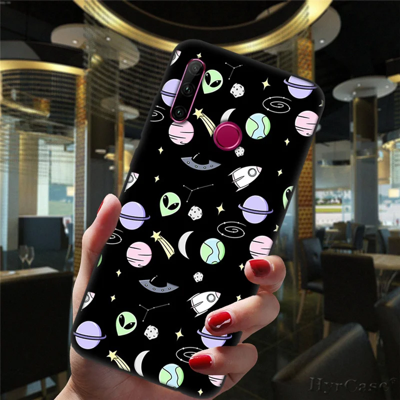 Fashion Cute Cartoon Alien Space Black Phone Case For Huawei Honor 10i 20i 30i 9 10 20 30 10X Lite Pro 9X 8X 8C Silicone Cover huawei snorkeling case Cases For Huawei