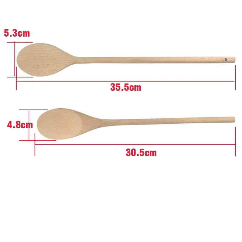 Beech Wood Stirring Spoon Solid Spoon 2PCS Set Cooking Mixing Stirring Kitchen Gadget Wooden Utensil Wooden Cuisine Tools