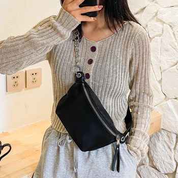 

Oxford Waterproof Chest Fanny Pack Women Ladies Fashion Chain Zipper Shoulder Bag Street Casual Travel Crossbody Pack