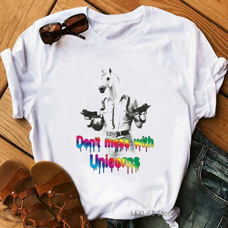 

2020 hot sale don't mess with unicorn letter print female t-shirt funny graphic tshirt femme summer tops for women t-shirt tops