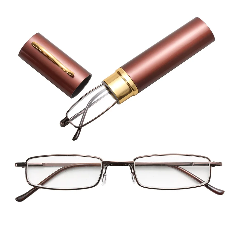 Унисекс очки для чтения с случайным цветом металлическая трубка чехол для мужчин и женщин очки для дальнозоркости+ 1,0 1,5 2,0 2,5 3,0 4,0 - Цвет оправы: Brown