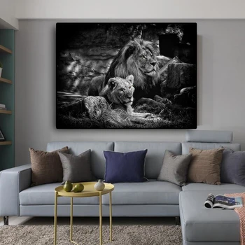 

Black and White Africa Lion Wild Animals Canvas Painting Posters and Prints Cuadros Wall Art Pictures For Living Room Home Decor