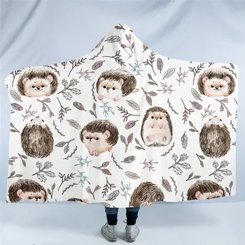 BeddingOutlet Hedgehog Hooded Blanket for Adults Sherpa Blanket Cartoon Animal Wearable Blanket Watercolor Soft Blanket Hoodie 1