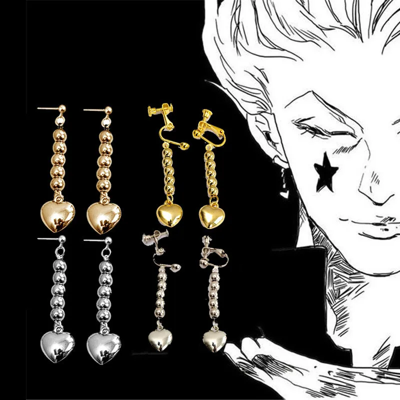 Anime Earring HUNTER x Hisoka Cosplay Golden Heart Costume Prop Earrings Jewelry Gifts For Men Women Christmas | Украшения и
