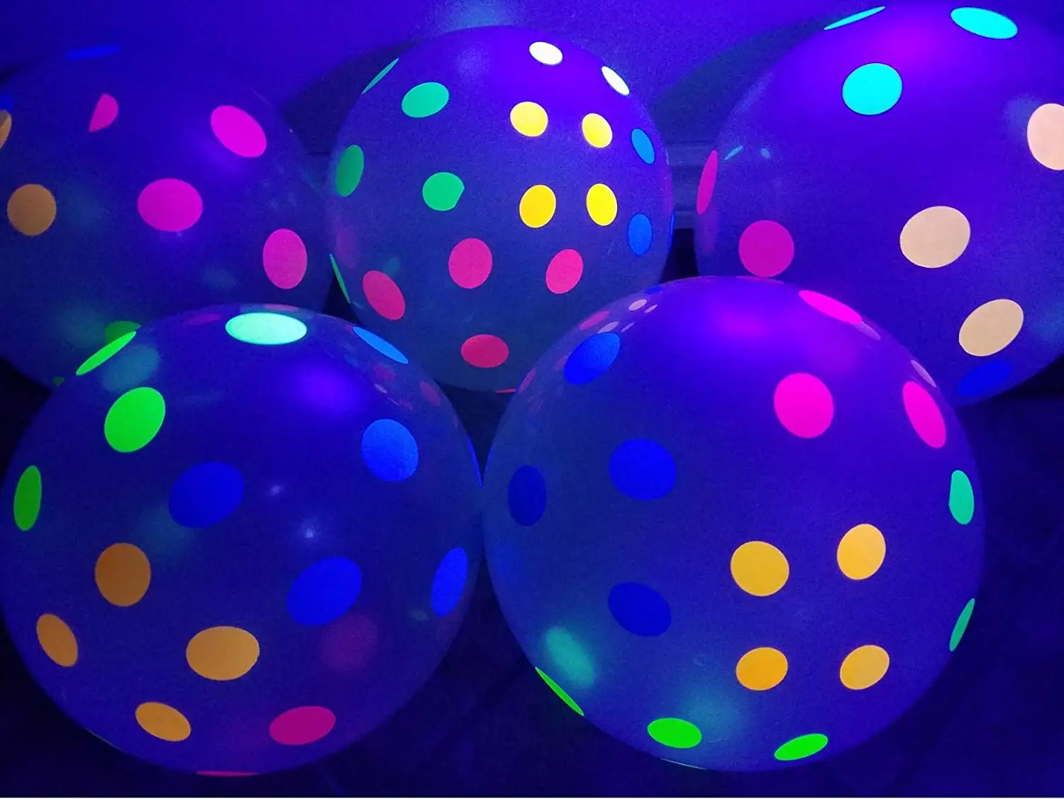 

metable 25pcs 10inch Neon Flourescent Latex Clear Balloons with Polka Dots that Glow in the Dark under Blacklight Party