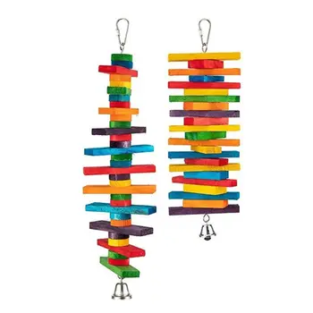 

2Pcs Pet Bird Hanging Building Blocks Chew Toys with Bells Parrot Colorful Molar