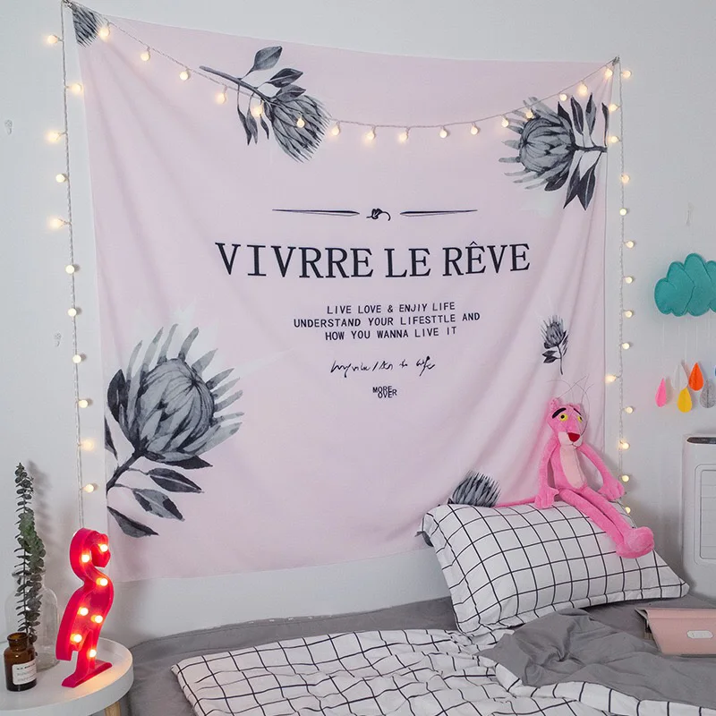 

Ins Style Wall Blanket On Background Decorative Cloth Girl Pink Room Decoration Utensils