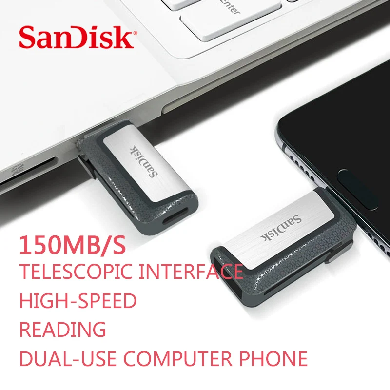 Sandisk USB флеш-накопитель, флеш-накопитель, двойной диск, USB 128 ГБ, карта памяти type-C, OTG USB 3,1, 32 ГБ, 64 ГБ, высокое качество, Usb флешка