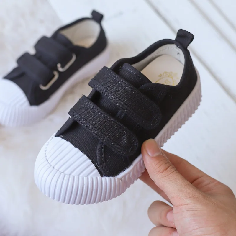 Honey Angle/демисезонная детская парусиновая обувь для девочек и мальчиков; однотонная повседневная детская обувь; нескользящая черная обувь для малышей