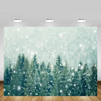 

Mehofond Winter Christmas Photo Backdrop Green Pine Tree Snowflake Baby Portrait Decor Photography Background Studio Photocall