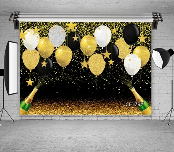 

New Year Champagne Balloon Stars Decor Christmas Photography Backgrounds Customized Photographic Backdrops For Photo Studio